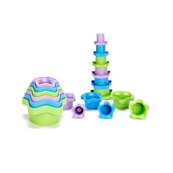 Green Toys Stacking Cups Purple_Blue_Green, Bath Toy, Baby_Toddler, Made from 100% Recycled Plastic - Image 3