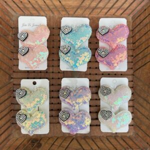 Sequin Heart Hair Clip pair