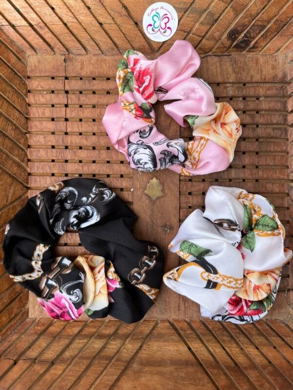 Floral Printed Satin Scrunchies