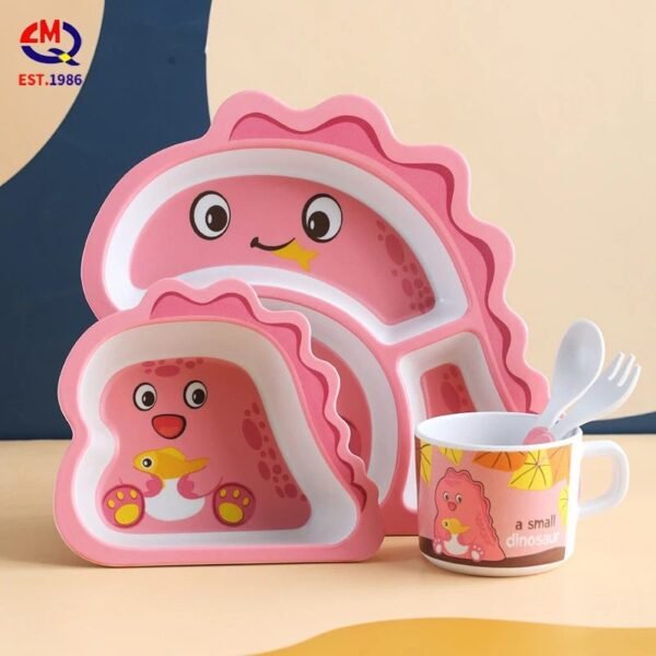 Pink Dino Bamboo Fibre 5 pcs Kids Tableware Set