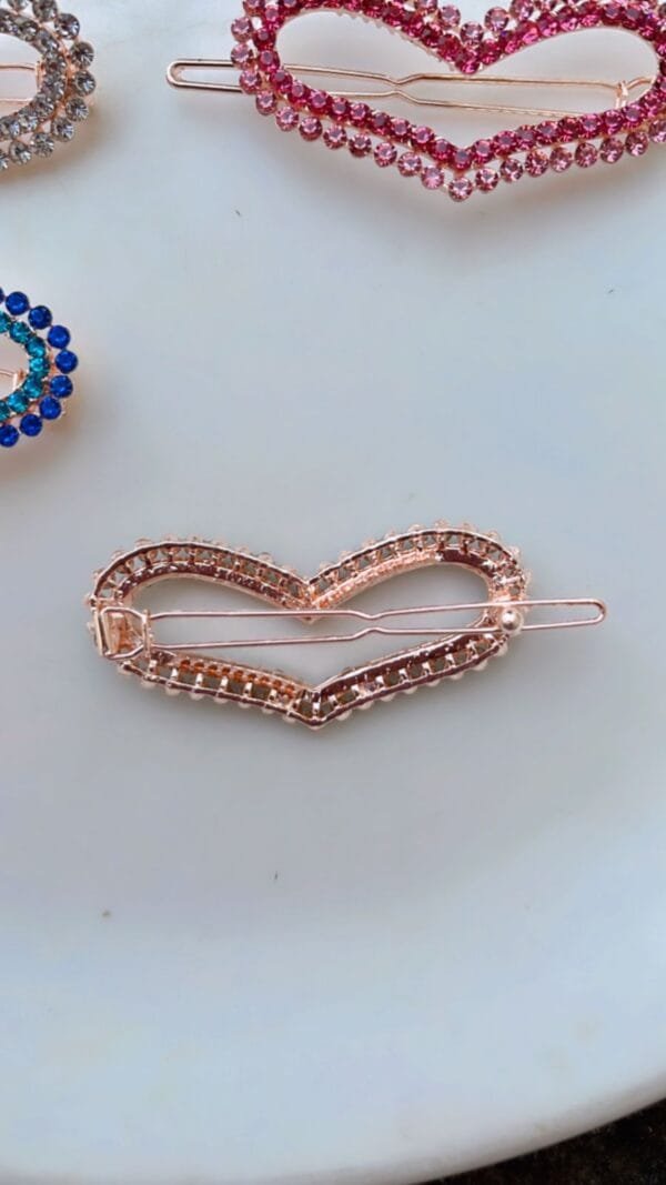 Premium Stone Studded Heart Lock Clips - Image 2