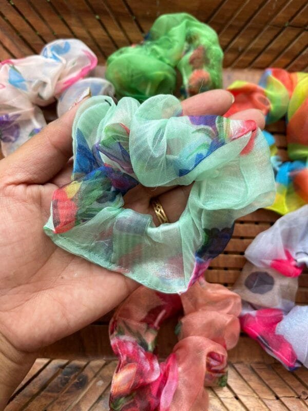 Printed Floral Organza Scrunchies - Image 3