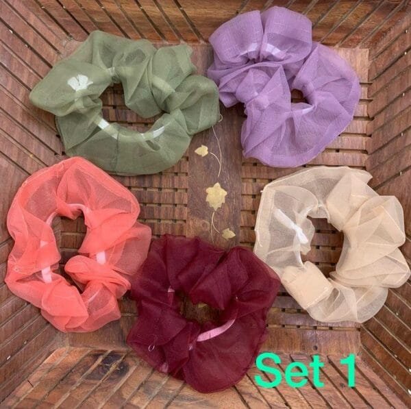 Printed Soft Organza Scrunchies (set of 5)