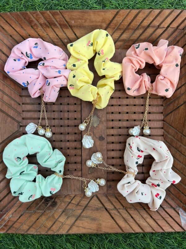 Premium Cute Cherry Cotton Scrunchies with tassels