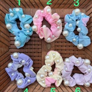 Dual tone Large cotton scrunchies with pearls