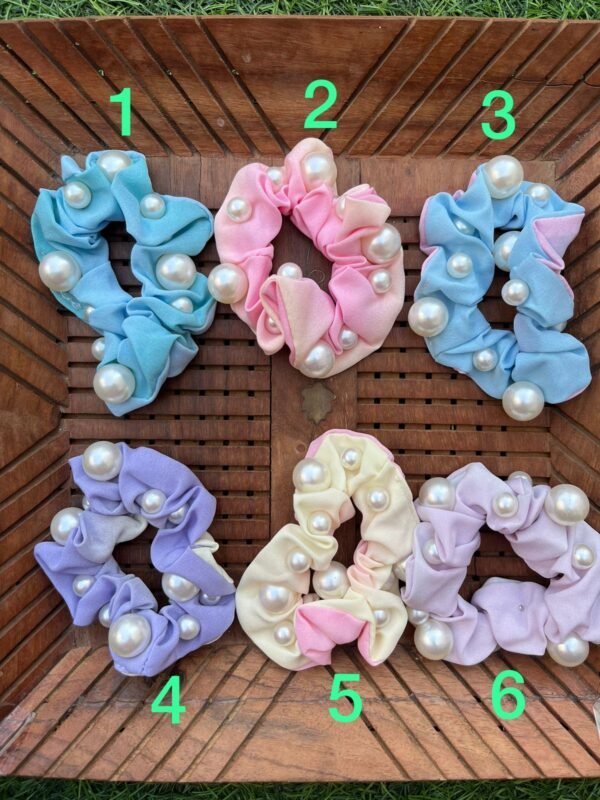 Dual tone Large cotton scrunchies with pearls