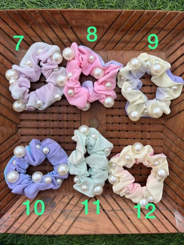 Dual tone Large cotton scrunchies with pearls - Image 2