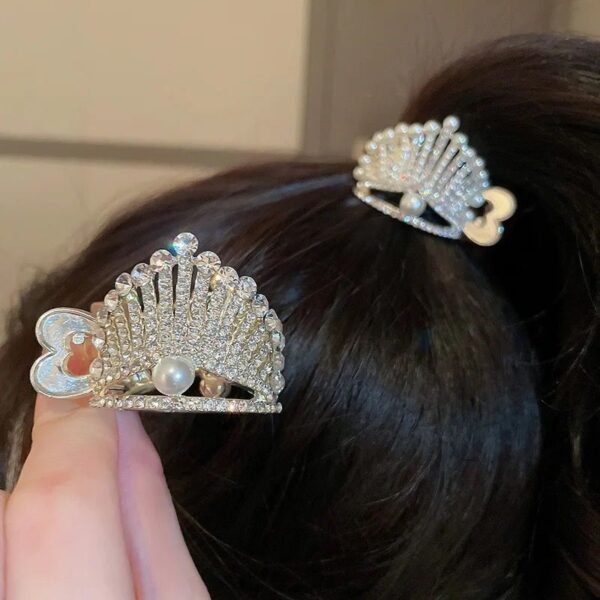 Party wear Rhinestone Crown Metal Clawclip (4.5 cm) - Image 3