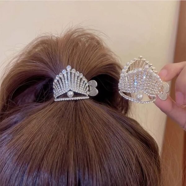 Party wear Rhinestone Crown Metal Clawclip (4.5 cm) - Image 4