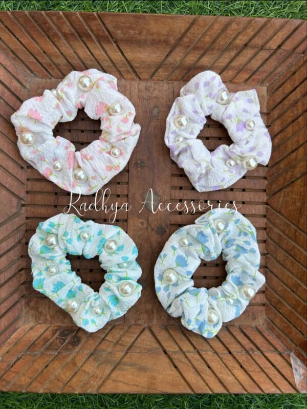 Pearl Floral Chiffon Large Scrunchies