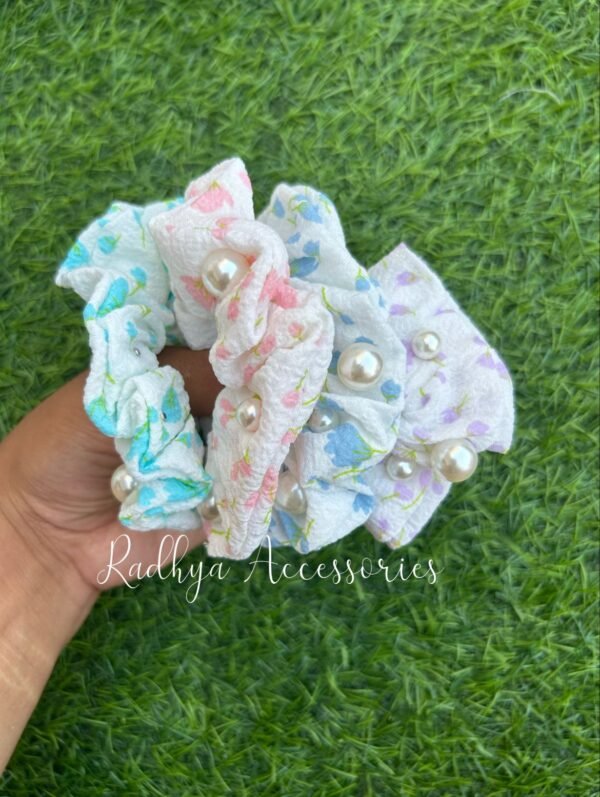 Pearl Floral Chiffon Large Scrunchies - Image 2