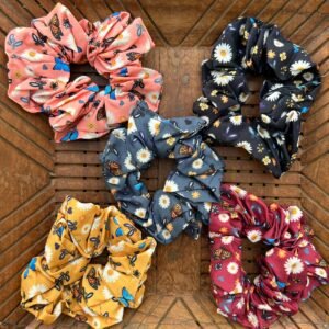 Cotton Printed Large Scrunchies - Blue