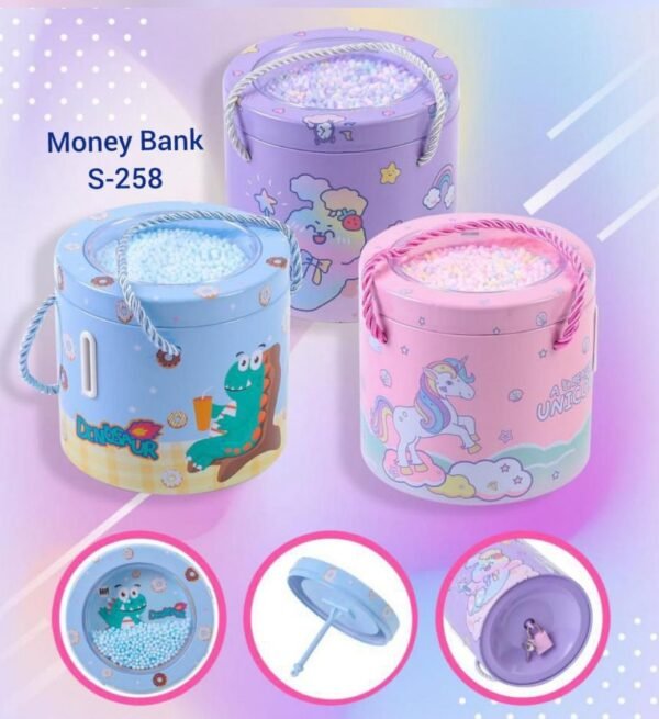 New Round Themed Piggy Bank with Lock