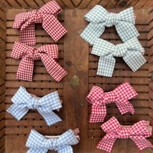 Cotton Checked Bow Clip Pair