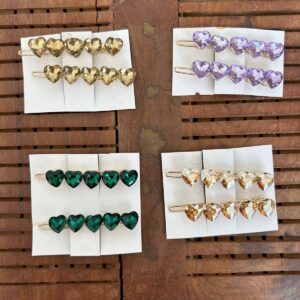 Crystal Heart Hair Clips Pair