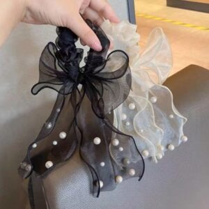 Pearl Bow Tail Scrunchies
