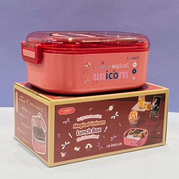 Unicorn Bento Stainless Steel Lunch Box (Red) - Image 3