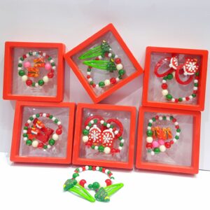 Christmas Beaded Bracelet with a pair of hair accessories