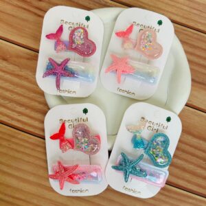 Glitter Mermaid Hair Clips Card - Baby Pink