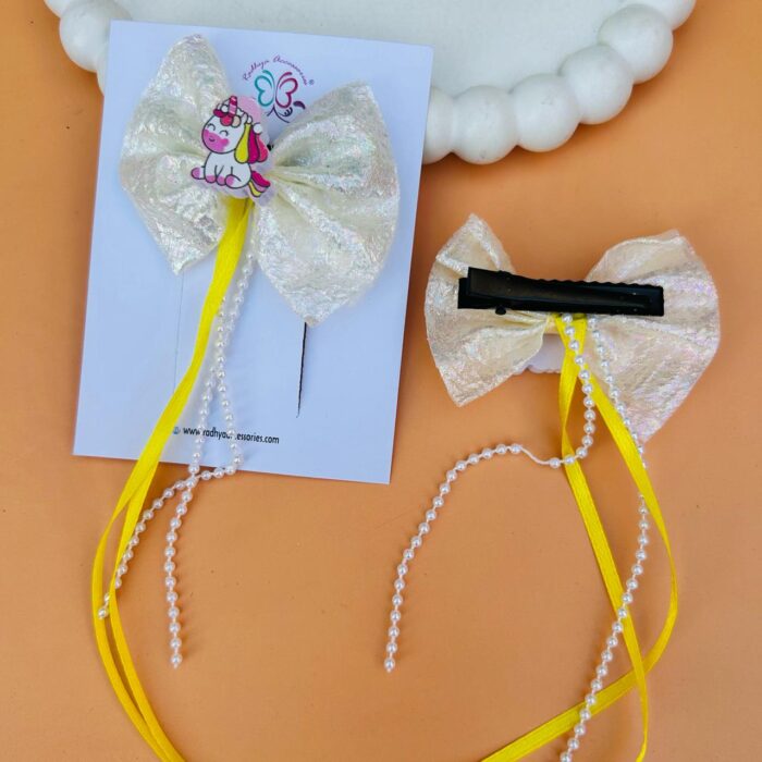 Unicorn Tassels Bow Clip Pair2