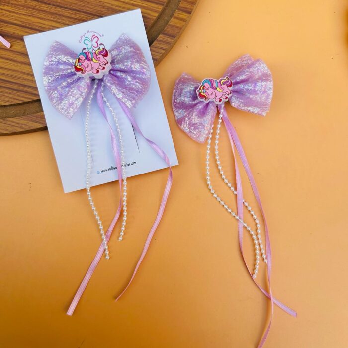 Unicorn Tassels Bow Clip Pair5