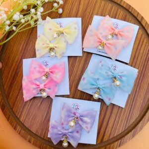 Pearl Bow Clip Pair - Pink