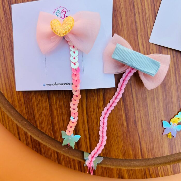 Sequin Tassel Heart Bow Clip Pair2