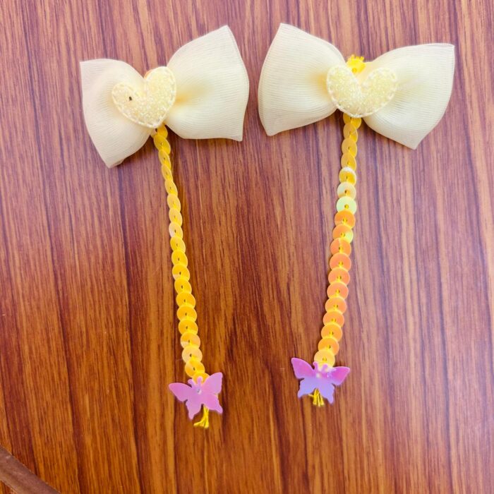 Sequin Tassel Heart Bow Clip Pair4