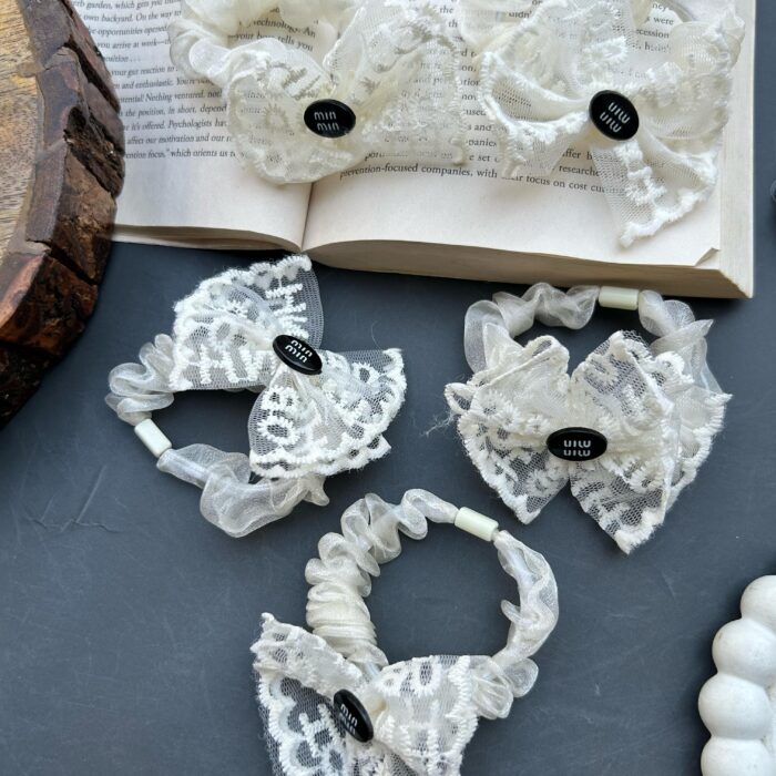Lace Flower Bow Scrunchies3