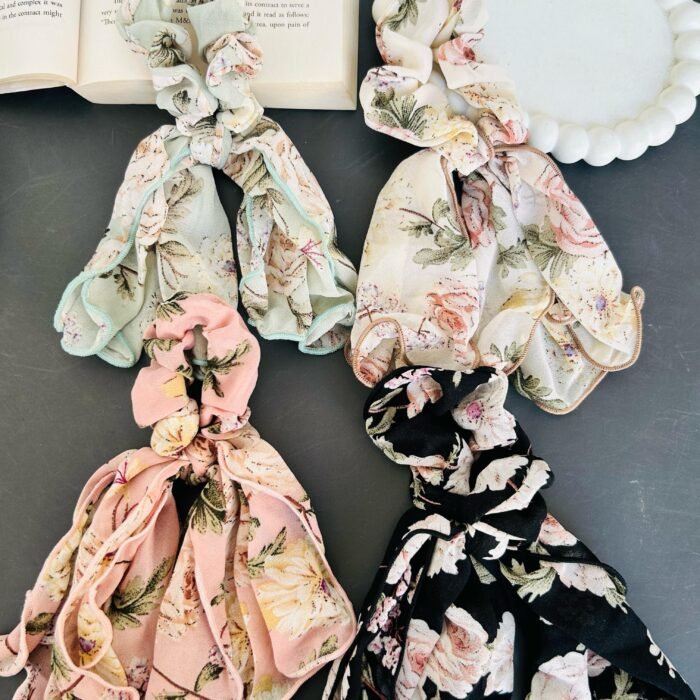 Ruffled Floral Tail Scrunchies