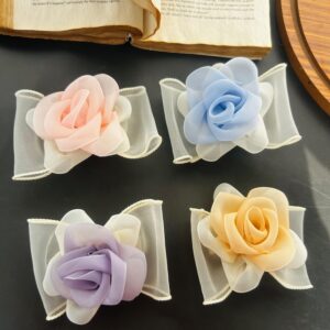 Rosy Flower Hair Bow Clip