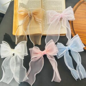 Pearl lining Organza Hair Bow Clip