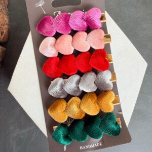 Velvet Heart Hair Clips (Pack of 6)