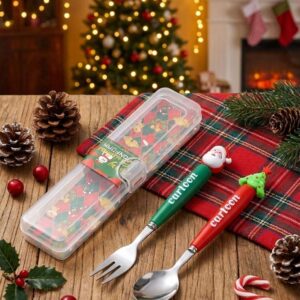 Christmas Theme 304 Stainless Steel Spoon Fork Set with case