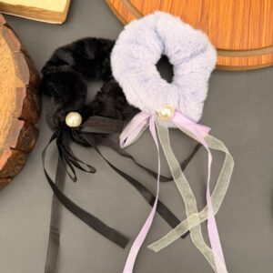 Furry Large Hairties with Ribbon (Pack of 2)