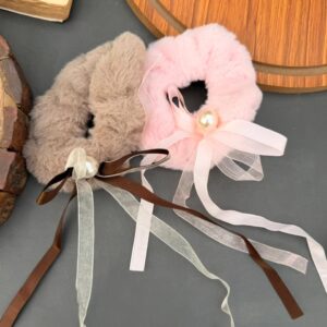 Furry Large Hairties with Ribbon (Pack of 2)