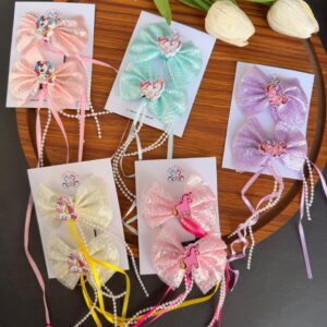 Unicorn Tasseled Bow Clips Pair