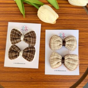 Furry Cocoa Bow Clip Pair