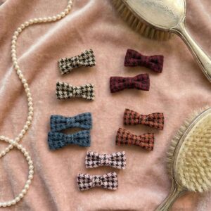 Checked Fabric Hair Bows Set (Pack of 10)