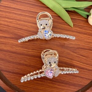 Rhinestone Teddy Metal hair Claw (Anti Tarnish)