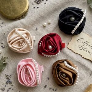 Korean Rose Pearl Bow Clip